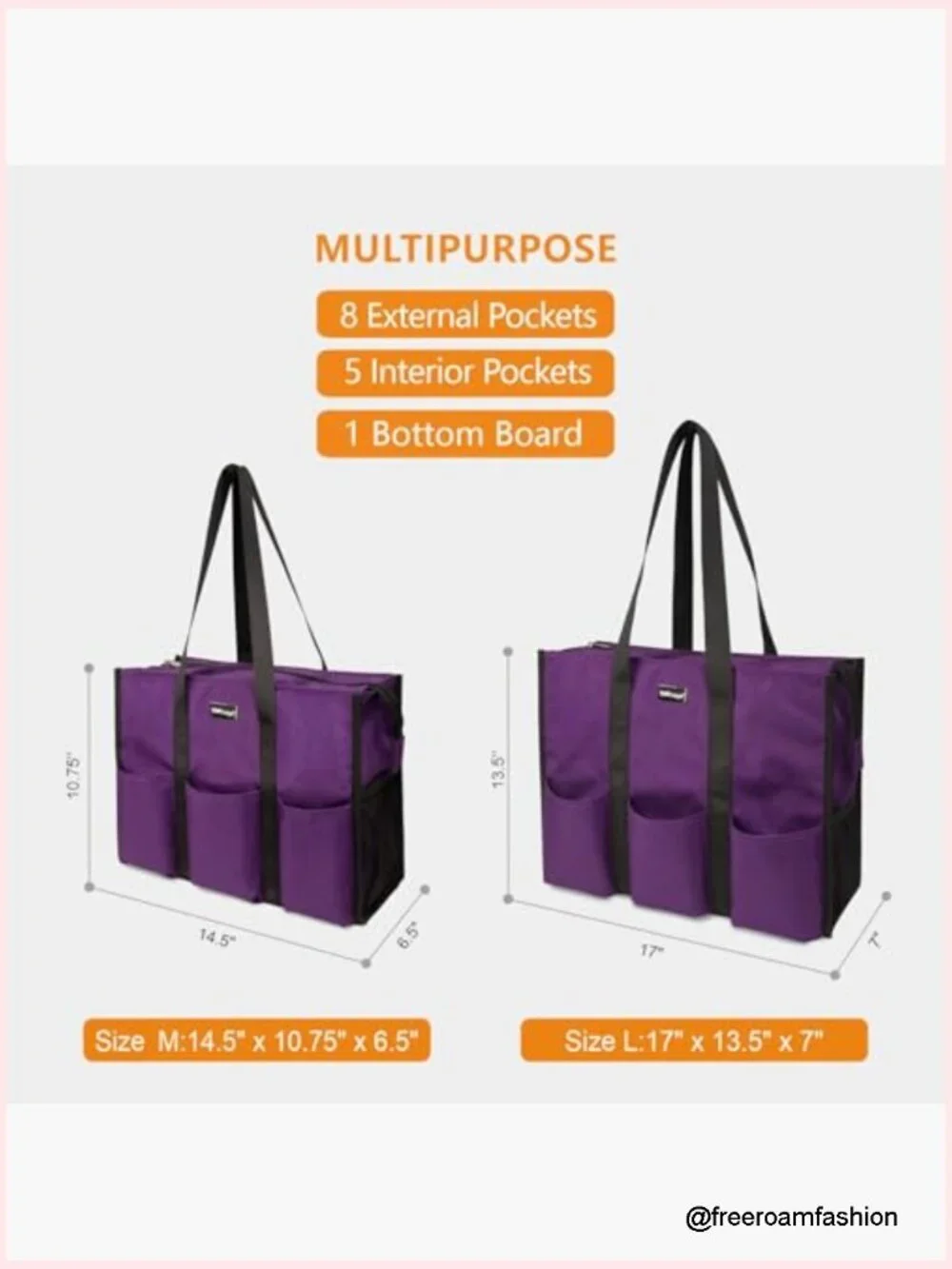 Utility Water Resistant Tote Bag with 13 Pockets Top Zipper Closure Bottom
